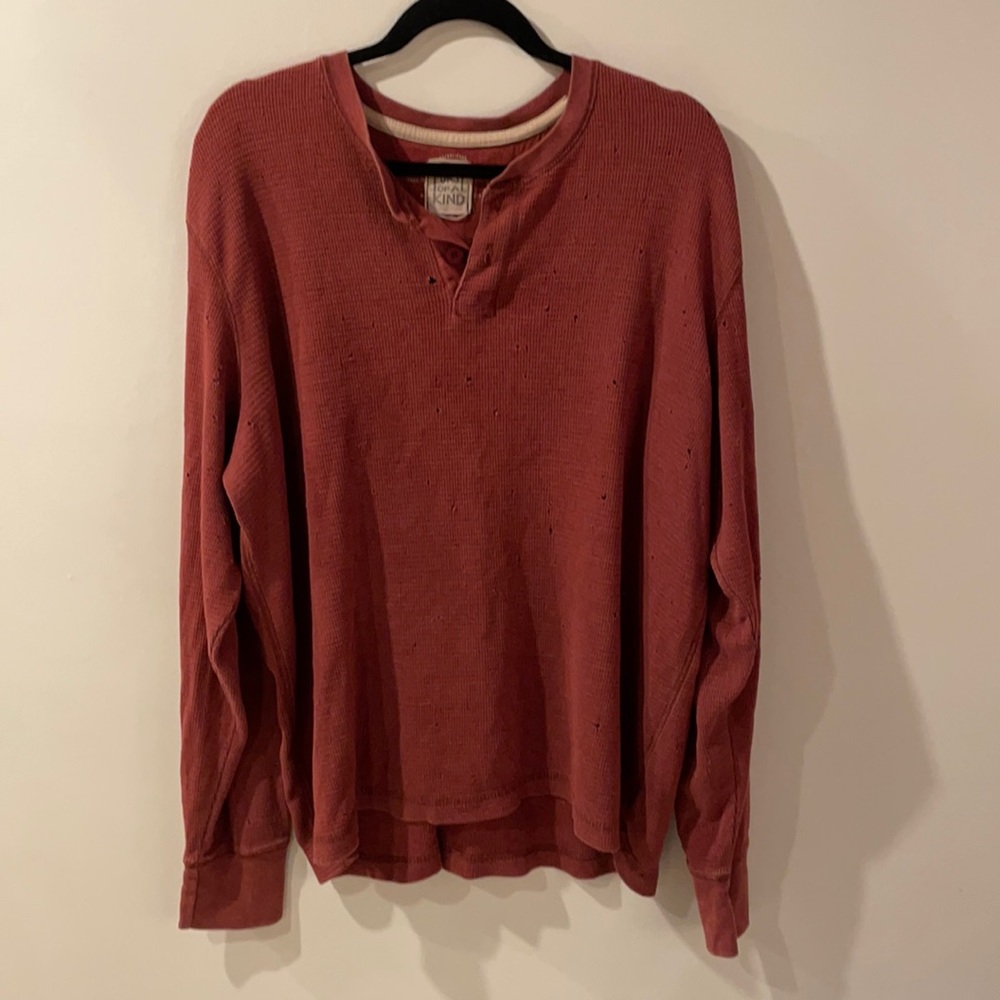 Oversized, burgundy button down distressed shirt